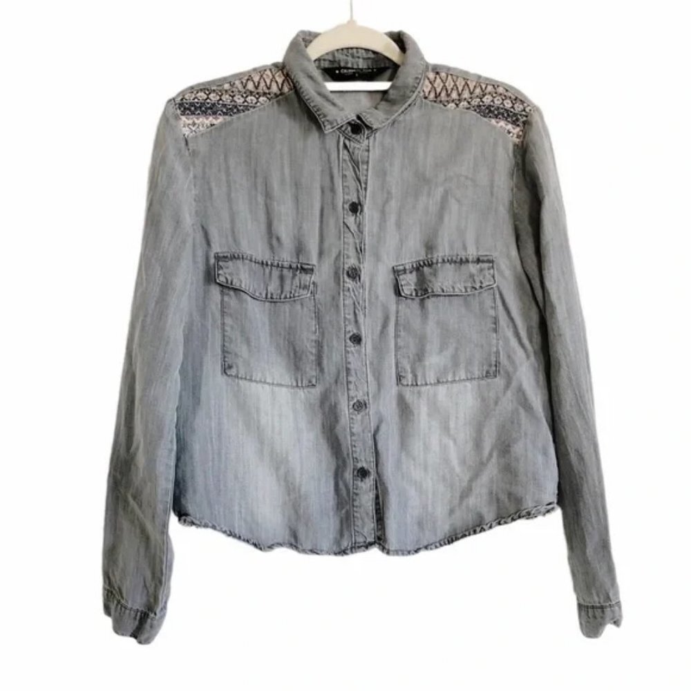 Celebrity Pink Tencel Patchwork Button Down Shirt Small